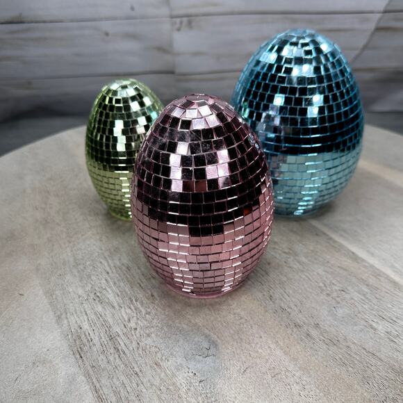 Easter Disco Table Top Eggs Mirror Pastel 3 Egg Set Pink Blue Yellow New Glitter - Picture 4 of 10